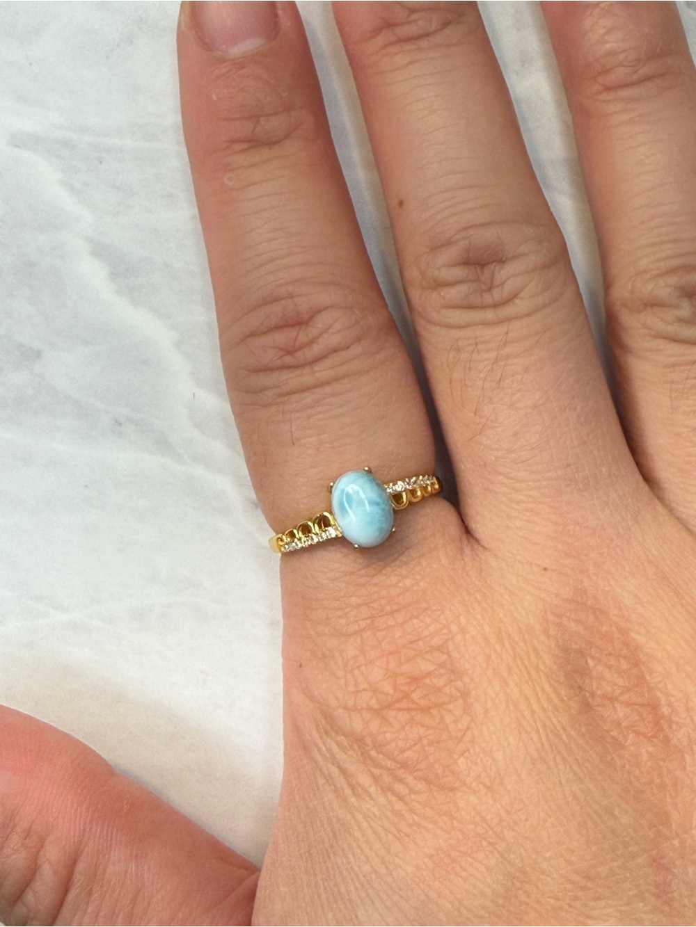 S925 Gold Larimar Stone Ring